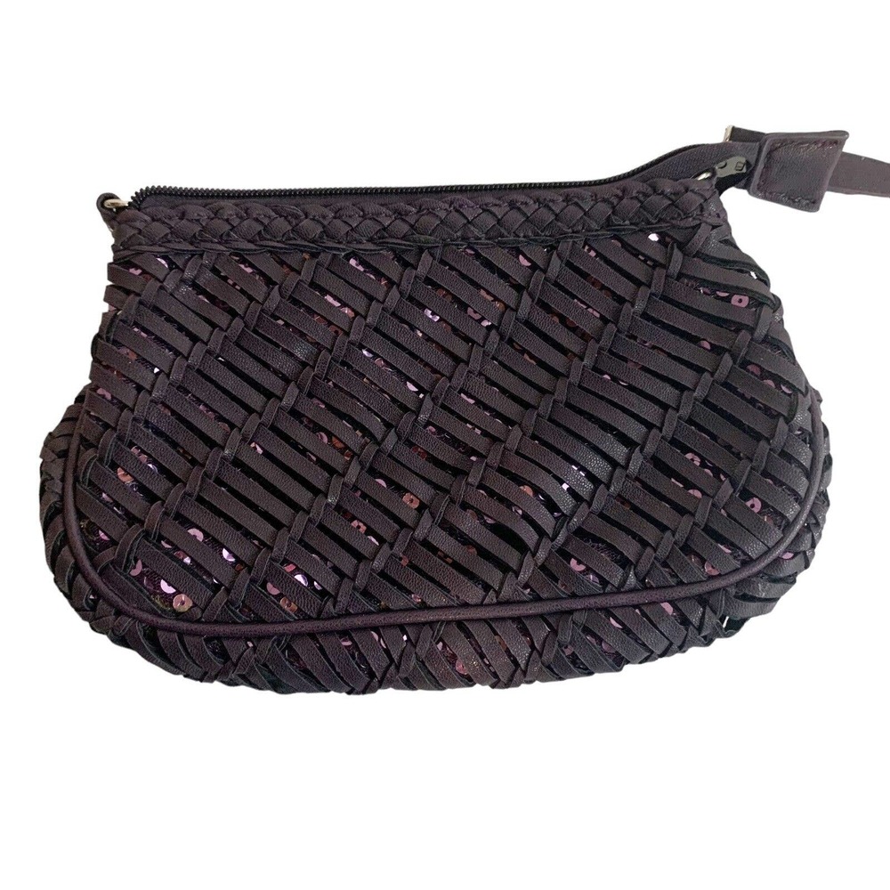 D'Lish Basket Weave Purple Sequin Clutch Purse Bag